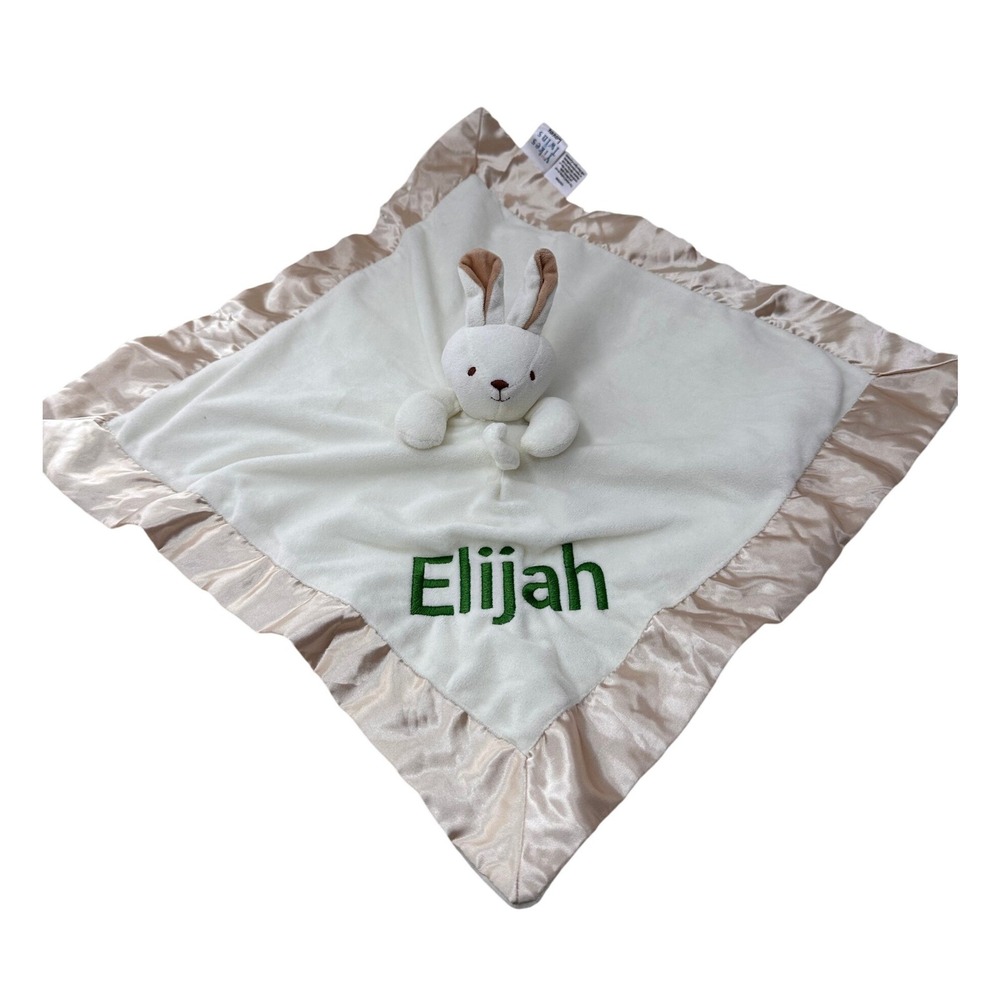 Yikes Twins Bunny Lovey Elijah White Satin Trim Plush Stuffed Animal Security